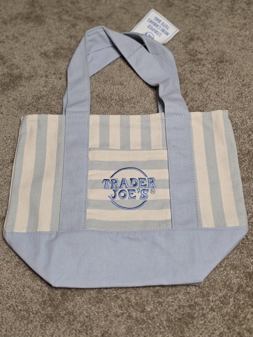 Trader Joe's Blue & Cream Striped Canvas Tote Bag